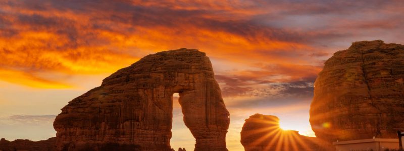 Elephant rock outcrop geological formation at Sunset near Al Ula