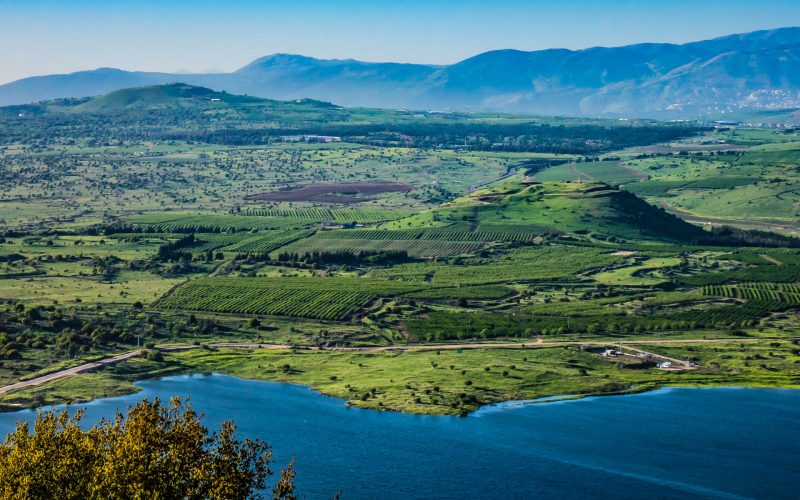 Lake and conic hill at Golan Heights