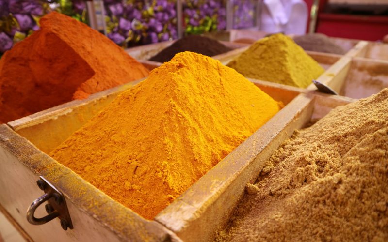 Vibrant yellow spice in the traditional market in Manama, Bahrai