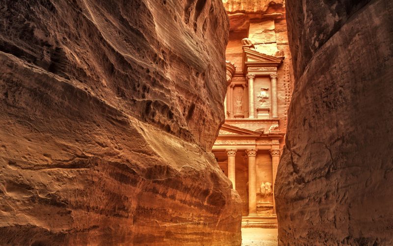 View from Siq on entrance of City of Petra, Jordan