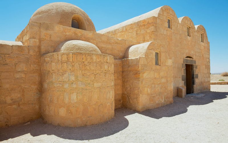 Exterior of the Amra desert castle (Qasr Amra) near Amman, Jordan. World Heritage, built in 8th century by the Umayyad caliph Walid II and famous for it's unique frescos.