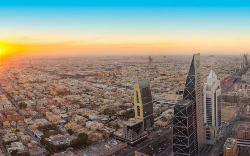 Aerial view of Riyadh City, the Capital of Saudi Arabia, on suns