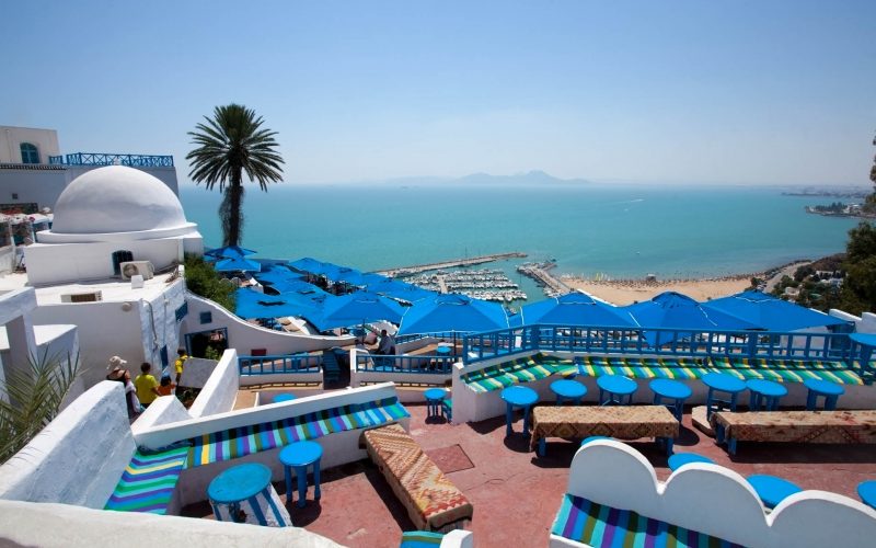 Cafe with beautiful view on Sidi Bou Said harbour