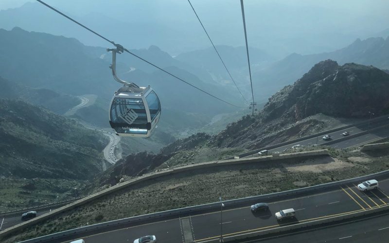 Taif, Saudi Arabia - November 29, 2018: Al Hada Mountain in Taif City with an amazing view of rocky mountains and Al Hada road in between the mountains. Image contains excessive noise and film grain.