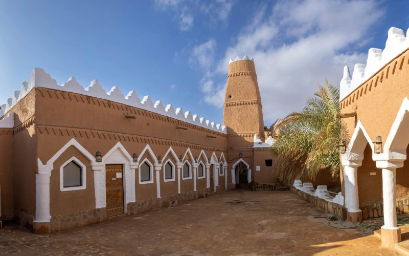 Historical Fulaigiyeh Mosque made of mud brick, Ushaiqer, Saudi Arabia